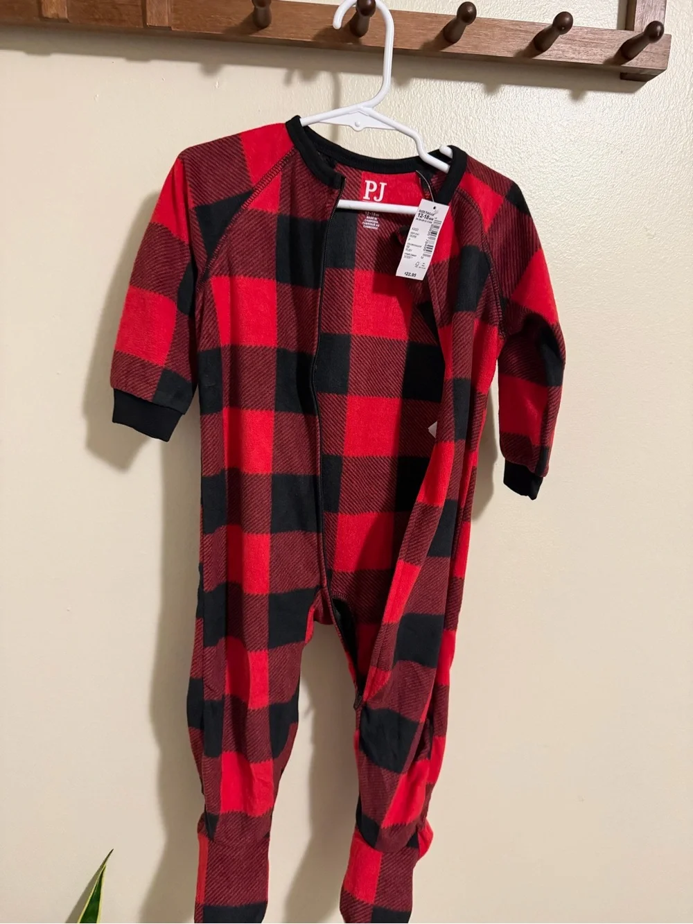 Toddler Red & Black Buffalo Plaid Footed One-Piece Pajamas